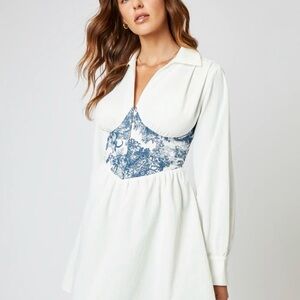 Cider White Dress with Blue Accents